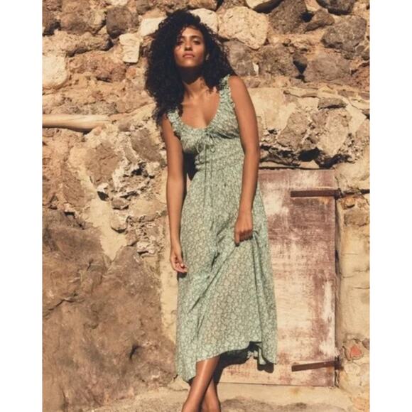 DOEN Sz M Medium Peridot Tea Floral Emmaretta Dress ALTERED - Picture 1 of 10